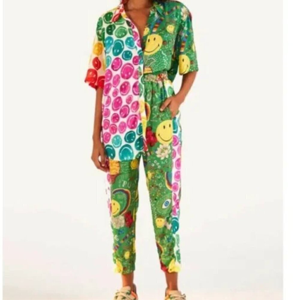 Farm Rio x Mixed Print Smiley Shirt In Mix Print - Picture 3 of 14